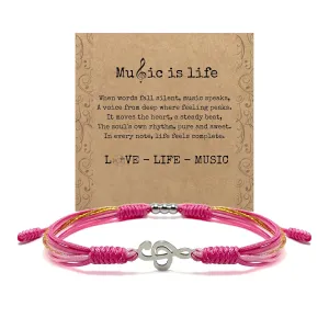 Pink Music Note Bracelet, Graduation Bracelet, Back to School Gift, Lucky Protection String, Inspirational Gift for High School College for Her, Daughter, Friend (Pink Music Note)