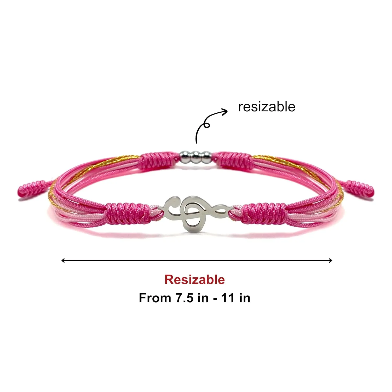 Pink Music Note Bracelet, Graduation Bracelet, Back to School Gift, Lucky Protection String, Inspirational Gift for High School College for Her, Daughter, Friend (Pink Music Note)
