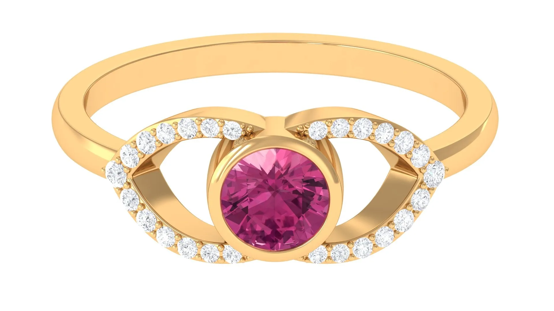 Pink Tourmaline Solitaire Split Shank Ring with Diamond