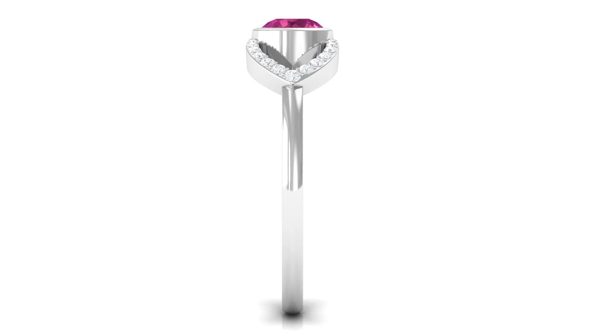 Pink Tourmaline Solitaire Split Shank Ring with Diamond