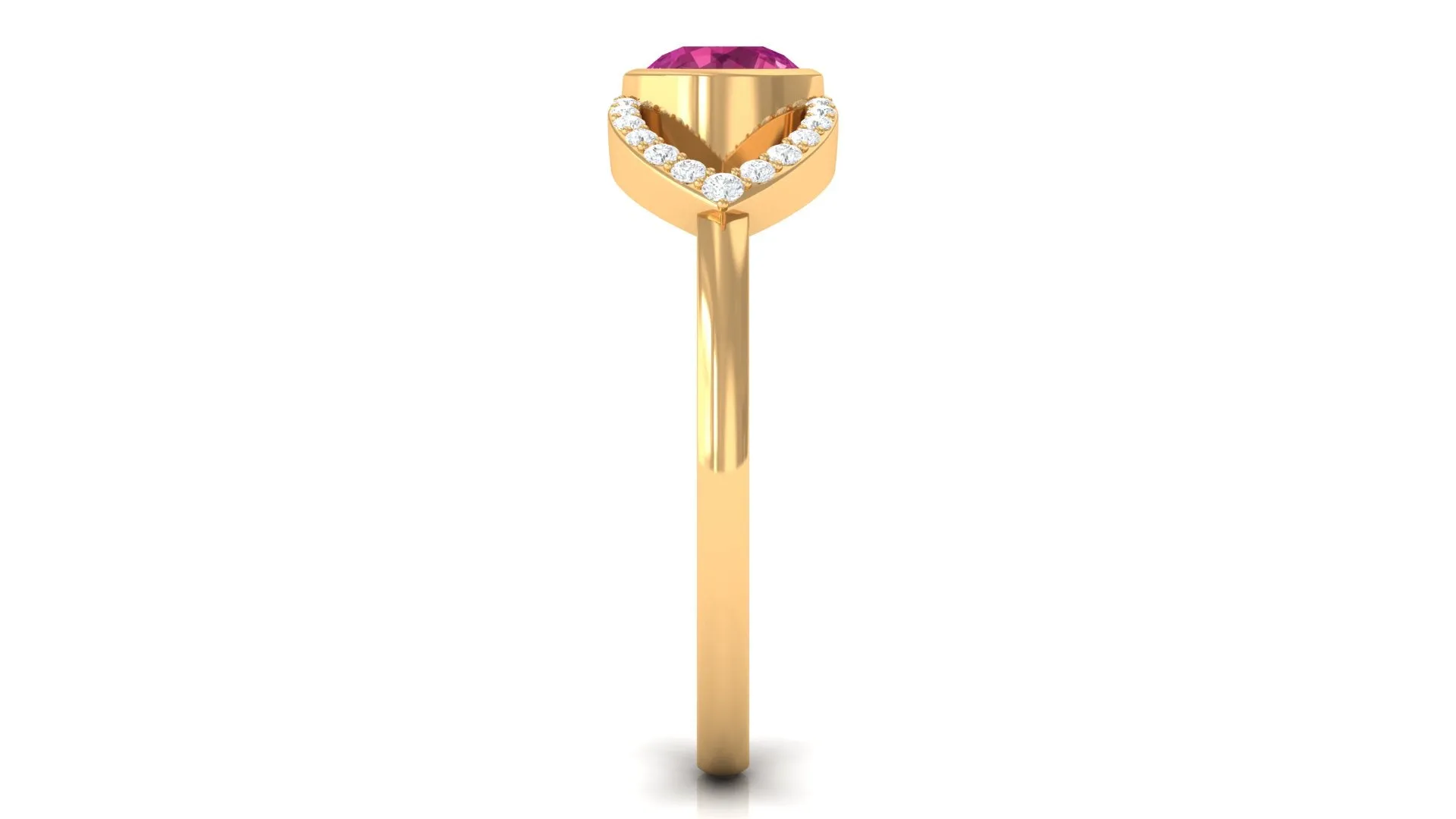 Pink Tourmaline Solitaire Split Shank Ring with Diamond