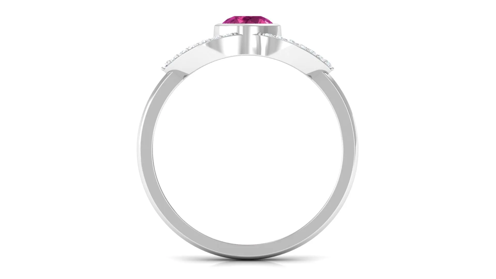 Pink Tourmaline Solitaire Split Shank Ring with Diamond