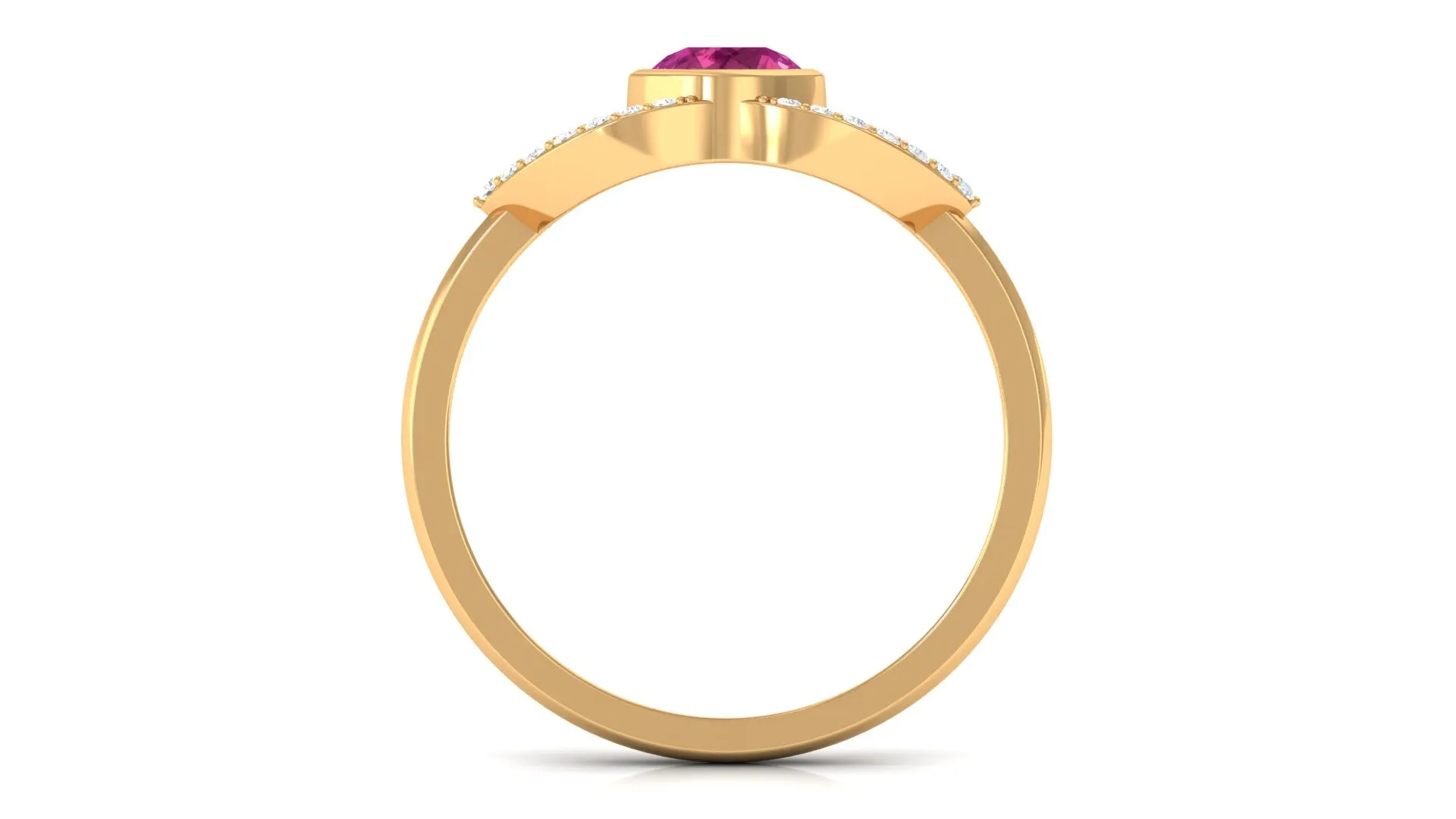 Pink Tourmaline Solitaire Split Shank Ring with Diamond