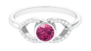 Pink Tourmaline Solitaire Split Shank Ring with Diamond