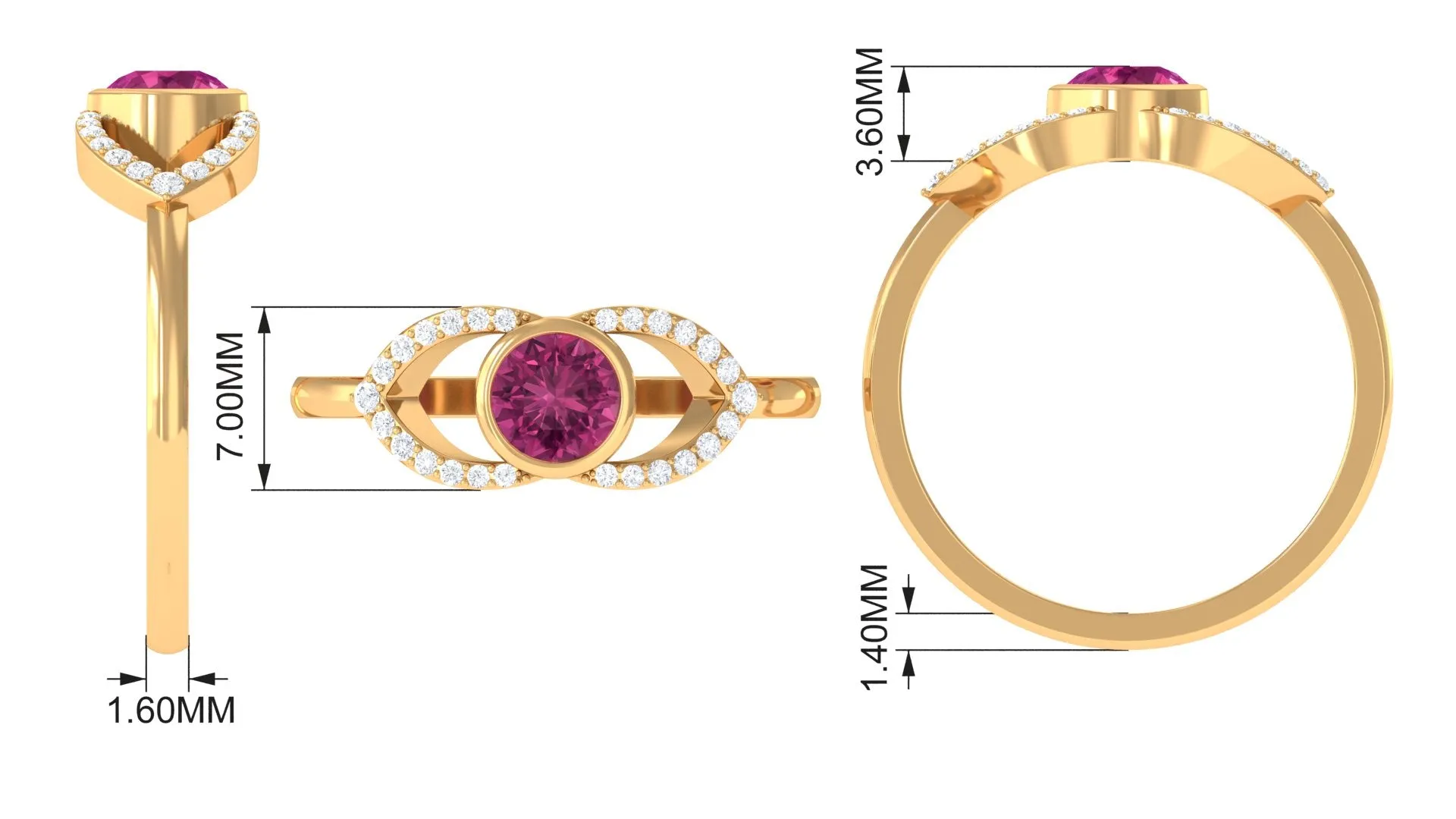 Pink Tourmaline Solitaire Split Shank Ring with Diamond