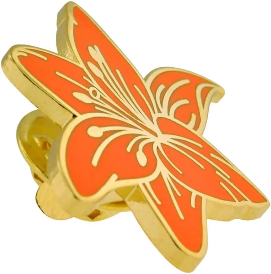 PinMart's Orange Tiger Lily Flower Boutonniere Trendy Enamel Lapel Pin