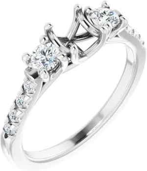 Platinum 5.2mm Round Shape Diamond Semi-Mount French-Set Bridal Wedding Engagement Anniversary Band Ring Fine Jewelry For Women Gifts For Her (Mounting Only, Not All Stones Included, 3/8 cttw), Size 7