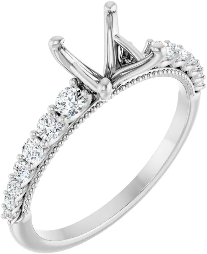 Platinum 5.5mm Square Shape Diamond Semi-Mount Bridal Wedding Engagement Anniversary Band Ring Fine Jewelry For Women Gifts For Her (Mounting Only, Not All Stones Included, 1/3 cttw), Size 7