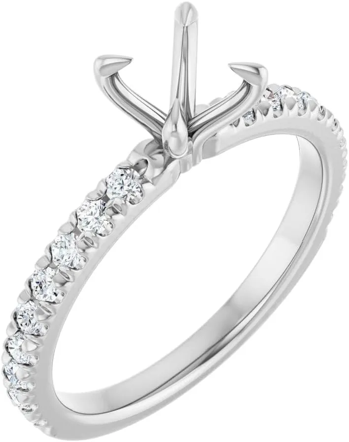Platinum 5.8mm Round Shape Diamond Semi-Mount French-Set Bridal Wedding Engagement Anniversary Band Ring Fine Jewelry For Women Gifts For Her (Mounting Only, Not All Stones Included, 1/3 cttw), Size 7