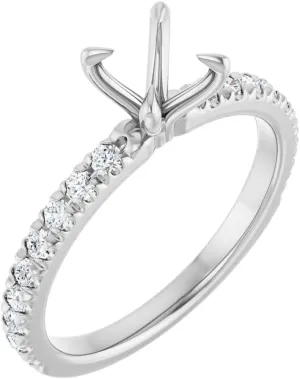 Platinum 5.8mm Round Shape Diamond Semi-Mount French-Set Bridal Wedding Engagement Anniversary Band Ring Fine Jewelry For Women Gifts For Her (Mounting Only, Not All Stones Included, 1/3 cttw), Size 7