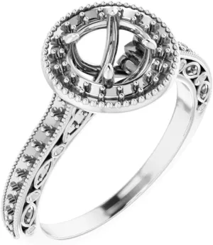 Platinum 5.8mm Round Vintage-Inspired Halo-Style Bridal Wedding Engagement Band Ring Jewelry Women Her Gift (Matching Band Mounting Only, Not All Stones Included, Primary Ring Sold Seperately), Size 7