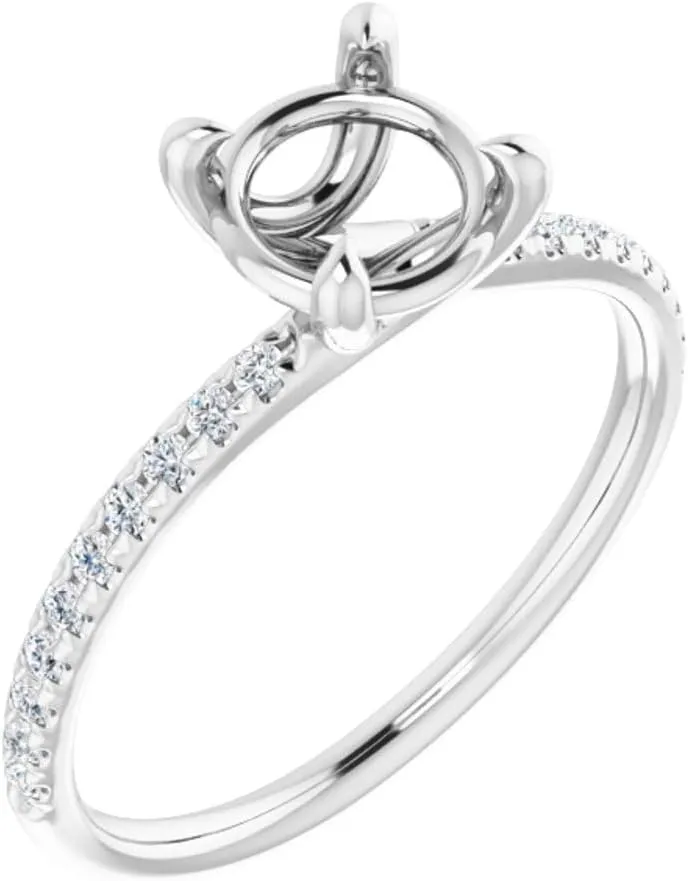Platinum 6.5mm Round Shape Diamond Semi-Mount French-Set Bridal Wedding Engagement Anniversary Band Ring Fine Jewelry For Women Gifts For Her (Mounting Only, Not All Stones Included, 1/6 cttw), Size 7