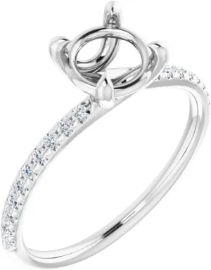 Platinum 6.5mm Round Shape Diamond Semi-Mount French-Set Bridal Wedding Engagement Anniversary Band Ring Fine Jewelry For Women Gifts For Her (Mounting Only, Not All Stones Included, 1/6 cttw), Size 7