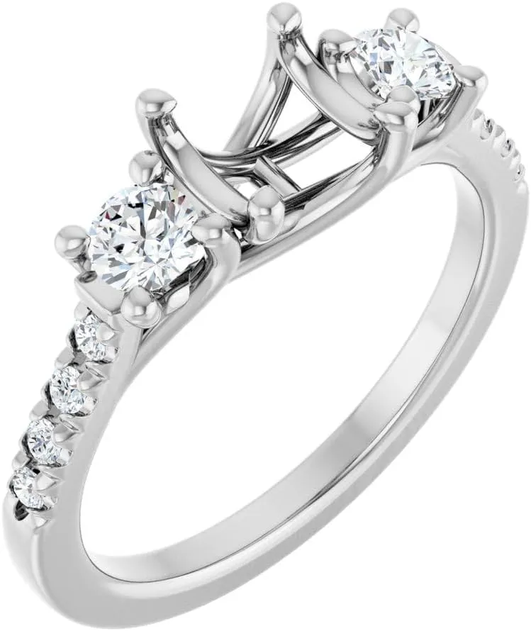 Platinum 6.5mm Round Shape Diamond Semi-Mount French-Set Bridal Wedding Engagement Anniversary Band Ring Fine Jewelry For Women Gifts For Her (Mounting Only, Not All Stones Included, 3/8 cttw), Size 7
