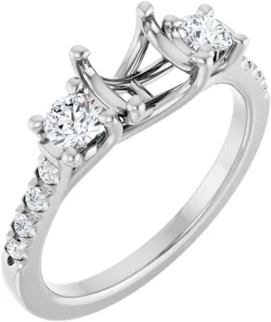Platinum 6.5mm Round Shape Diamond Semi-Mount French-Set Bridal Wedding Engagement Anniversary Band Ring Fine Jewelry For Women Gifts For Her (Mounting Only, Not All Stones Included, 3/8 cttw), Size 7