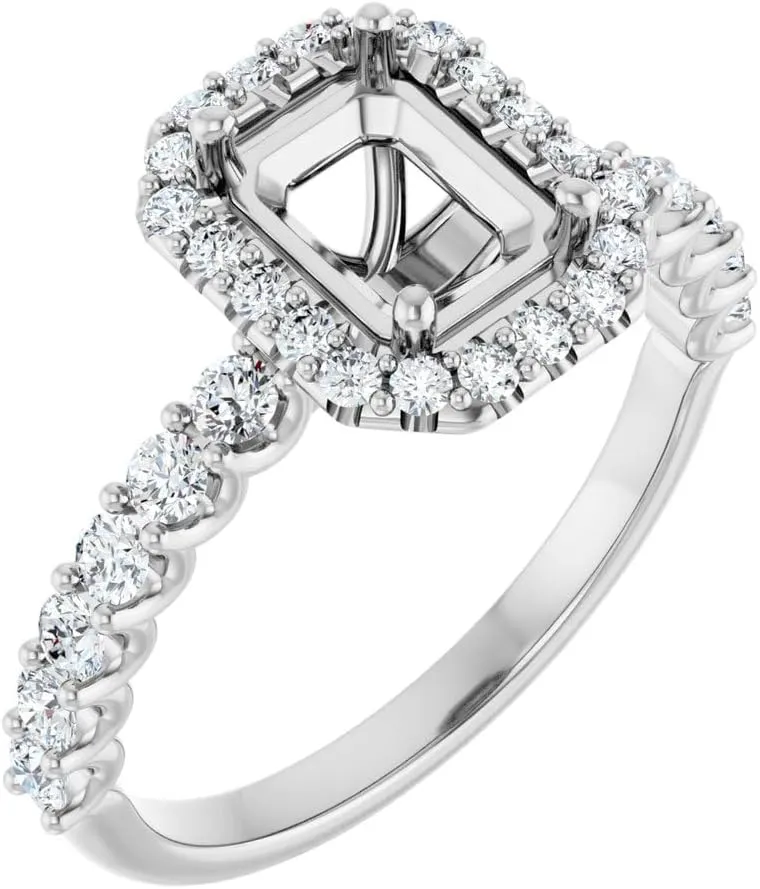Platinum 7x5mm Emerald Cut Diamond Semi-Mount Bridal Wedding Engagement Anniversary Band Ring Fine Jewelry For Women Gifts For Her (Mounting Only, Not All Stones Included, 1/2 cttw), Size 7