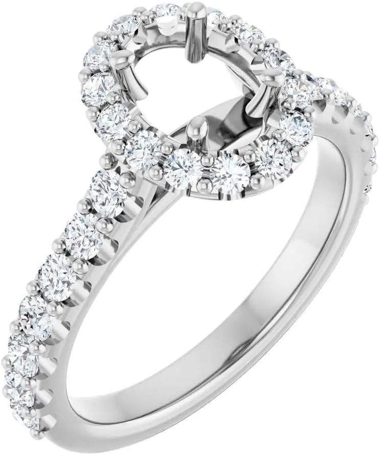 Platinum 7x5mm Oval Shape Diamond Semi-Mount Bridal Wedding Engagement Anniversary Band Ring Fine Jewelry For Women Gifts For Her (Mounting Only, Not All Stones Included, 3/4 cttw), Size 7