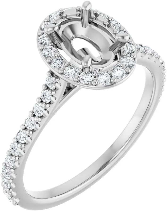 Platinum 7x5mm Oval Shape Diamond Semi-Mount Bridal Wedding Engagement Anniversary Band Ring Fine Jewelry For Women Gifts For Her (Mounting Only, Not All Stones Included, 3/8 cttw), Size 7