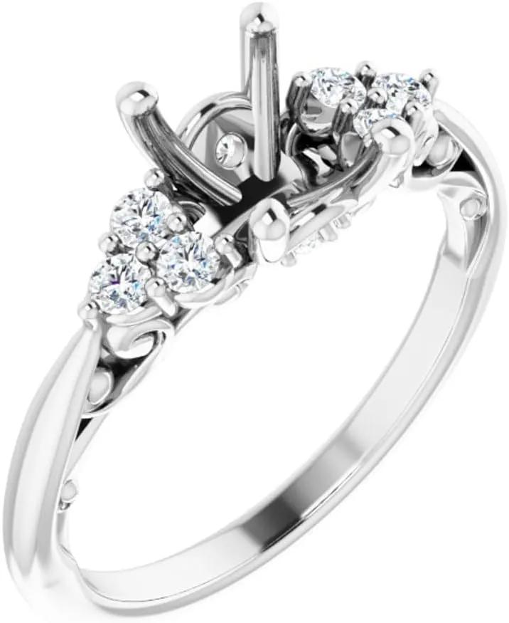 Platinum 8x6mm Oval Shape Diamond Semi-Mount Bridal Wedding Engagement Anniversary Band Ring Fine Jewelry For Women Gifts For Her (Mounting Only, Not All Stones Included, 1/5 cttw), Size 7