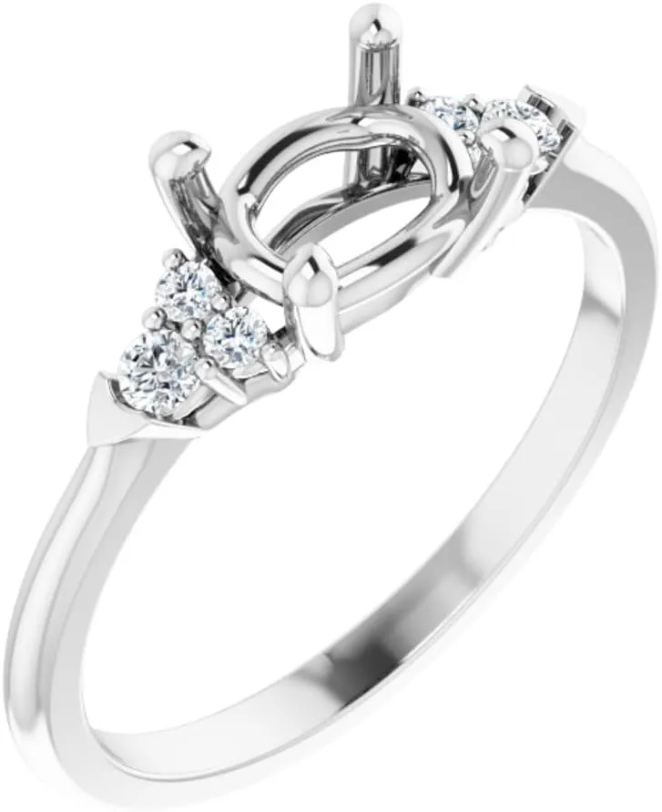 Platinum 8x6mm Oval Shape Diamond Semi-Mount Bridal Wedding Engagement Anniversary Band Ring Fine Jewelry For Women Gifts For Her (Mounting Only, Not All Stones Included, 1/8 cttw), Size 7