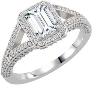Platinum 9x7mm Emerald Cut Diamond Semi-Mount Bridal Wedding Engagement Anniversary Band Ring Fine Jewelry For Women Gifts For Her (Mounting Only, Not All Stones Included, 7/8 cttw), Size 7