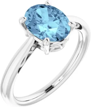 Platinum Aquamarine Solitaire Fashion Ring Fine Jewelry For Women Gifts For Her, Size 7