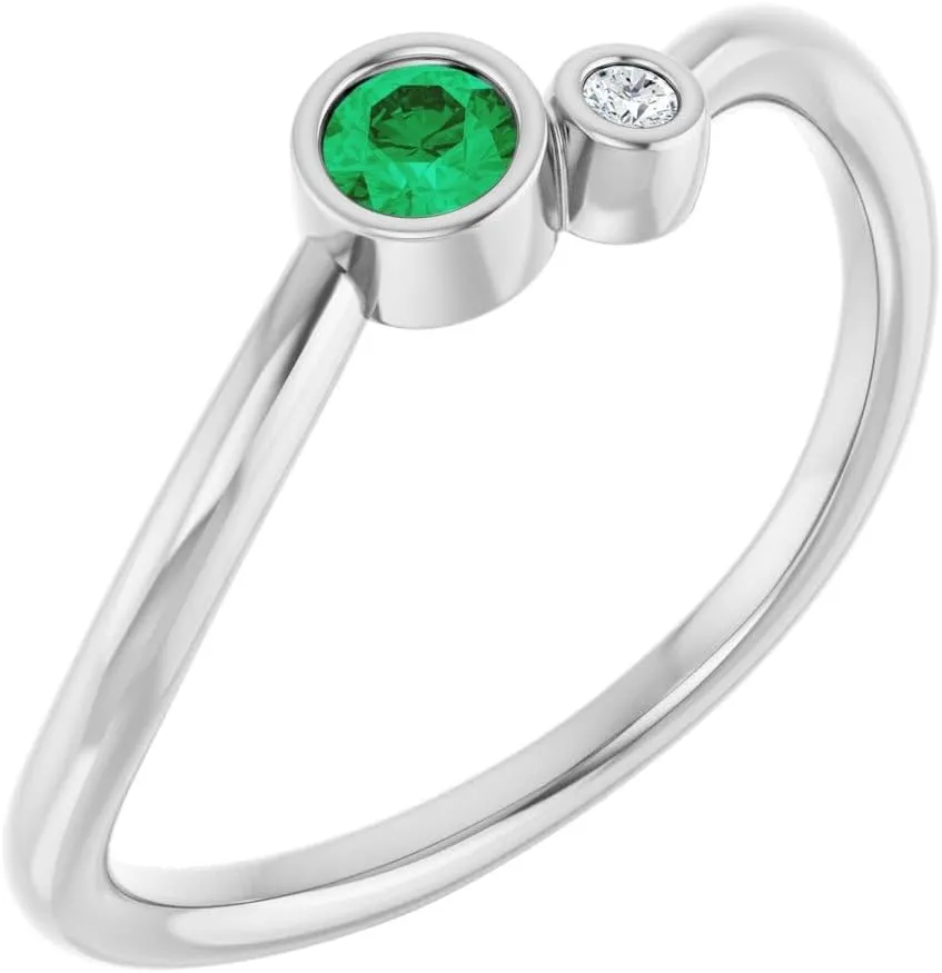 Platinum Emerald and .015 cttw Diamond 2 Two-Stone Fashion Ring Fine Jewelry For Women Gifts For Her, Size 7