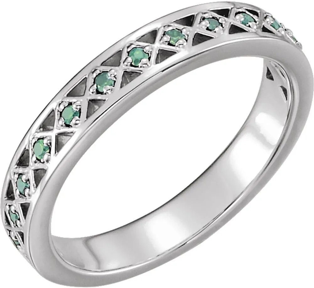 Platinum Emerald Stackable Fashion Ring Fine Jewelry For Women Gifts For Her, Size 7