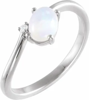 Platinum Ethiopian Opal and .03 cttw Diamond Freeform Bypass Cabochon Fashion Ring Fine Jewelry For Women Gifts For Her, Size 7
