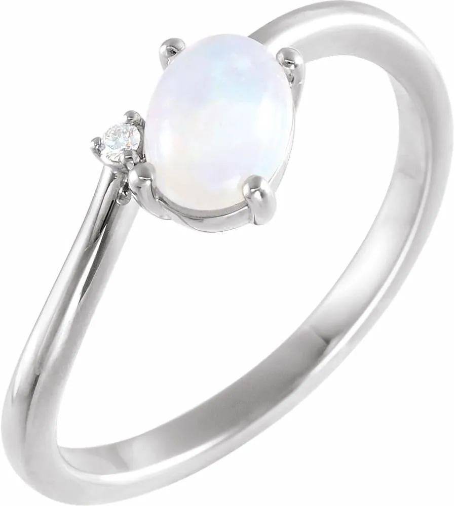 Platinum Ethiopian Opal and .03 cttw Diamond Freeform Bypass Cabochon Fashion Ring Fine Jewelry For Women Gifts For Her, Size 7