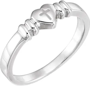 Platinum Heart Shape and Cross Chastity Metal Fashion Ring Fine Jewelry For Women Gifts For Her, Size 5