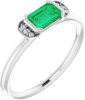 Platinum Lab-Grown Emerald and .02 cttw Diamond Stackable Fashion Ring Fine Jewelry For Women Gifts For Her, Size 7