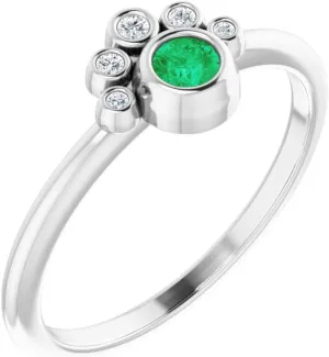 Platinum Lab-Grown Emerald and .04 cttw Diamond Stackable Fashion Ring Fine Jewelry For Women Gifts For Her, Size 7