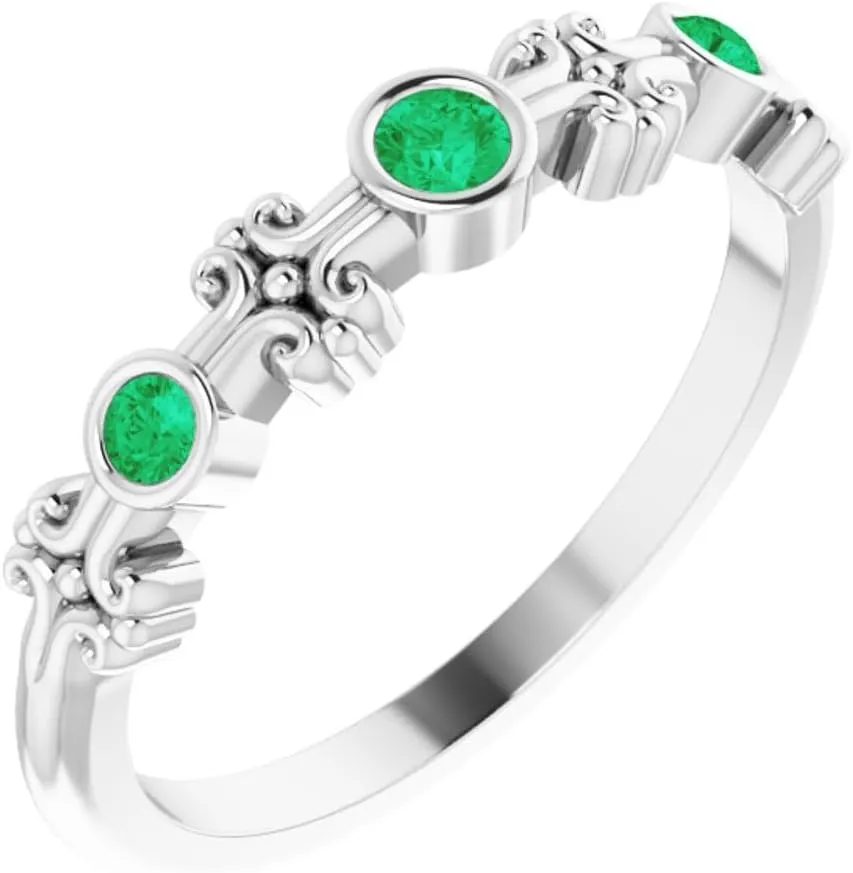 Platinum Lab-Grown Emerald Bezel-Set Fashion Ring Fine Jewelry For Women Gifts For Her, Size 7