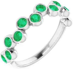 Platinum Lab-Grown Emerald Bezel-Set Stackable Fashion Ring Fine Jewelry For Women Gifts For Her, Size 7