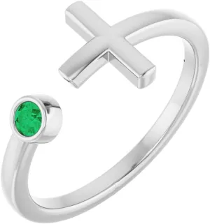 Platinum Lab-Grown Emerald Negative Space Cross Religious Fashion Ring Fine Jewelry For Women Gifts For Her, Size 7