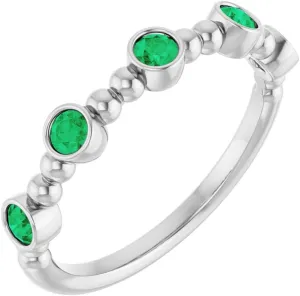 Platinum Lab-Grown Emerald Stackable Beaded Fashion Ring Fine Jewelry For Women Gifts For Her, Size 7