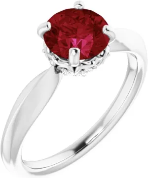 Platinum Lab-Grown Ruby and 1/10 cttw Diamond Accented Fashion Ring Fine Jewelry For Women Gifts For Her, Size 7