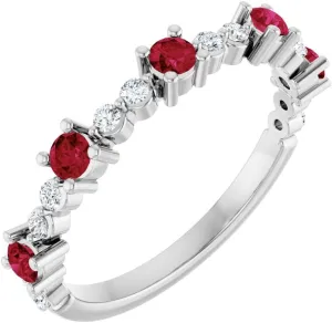 Platinum Lab-Grown Ruby and 1/5 cttw Diamond Stackable Fashion Ring Fine Jewelry For Women Gifts For Her, Size 7