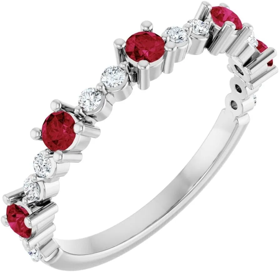 Platinum Lab-Grown Ruby and 1/5 cttw Diamond Stackable Fashion Ring Fine Jewelry For Women Gifts For Her, Size 7