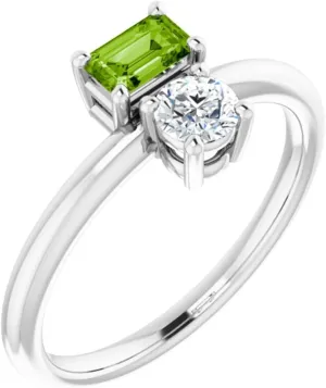 Platinum Peridot and White Sapphire 2 Two-Stone Fashion Ring Fine Jewelry For Women Gifts For Her, Size 7