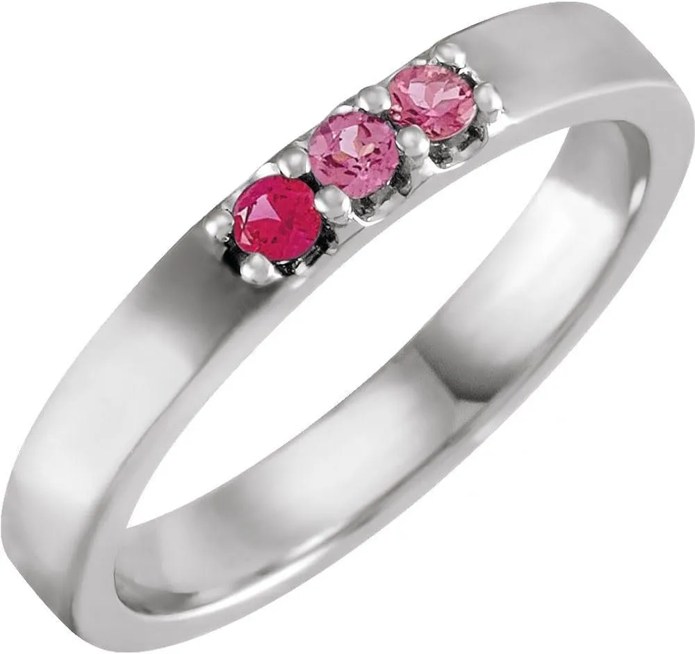 Platinum Pink Multi-Gemstone Midi Stackable Fashion Ring Fine Jewelry For Women Gifts For Her, Size 4