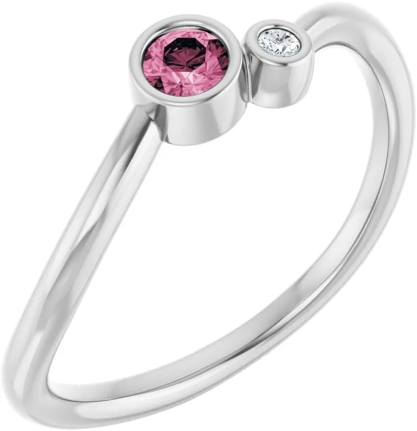 Platinum Pink Tourmaline and .015 cttw Diamond 2 Two-Stone Fashion Ring Fine Jewelry For Women Gifts For Her, Size 7
