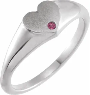 Platinum Pink Tourmaline Heart Shape Signet Fashion Ring Fine Jewelry For Women Gifts For Her, Size 7
