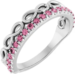 Platinum Pink Tourmaline Infinity-Inspired Stackable Fashion Ring Fine Jewelry For Women Gifts For Her, Size 7