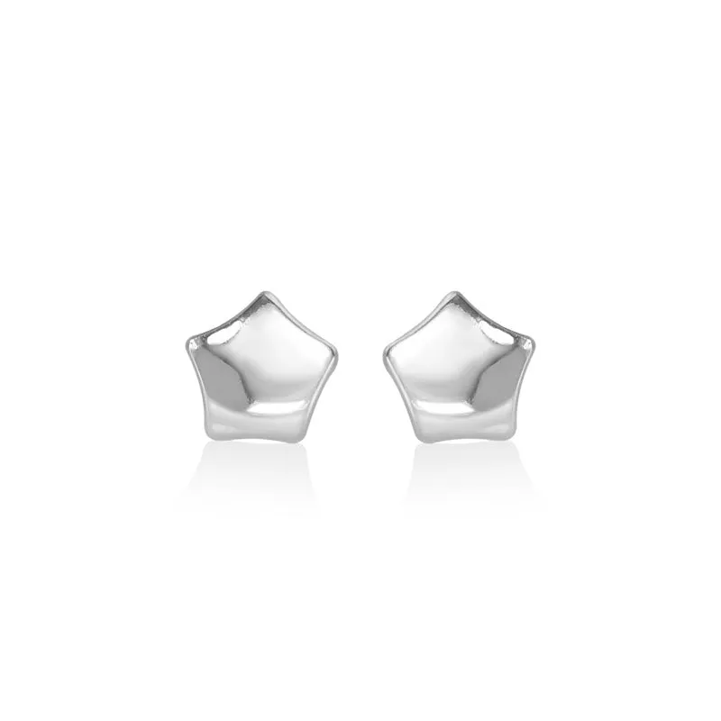 Polished Little Star Silver Stud Earrings for Women