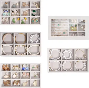 ProCase Jewelry Organizer Tray Jewelry Storage Box, Stackable Velvet Jewelry Drawer Organizer Inserts Earring Holder for Stud Earring Necklace Rings Bracelet -Grey, 5 Layers, Small