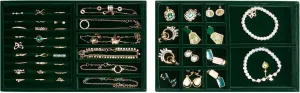 ProCase Stackable Jewelry Organizer Trays for Drawers, Jewelry Drawer Inserts Container Display Case Storage for Earring Necklace Rings Bracelet with Removable Dividers -Green, 2 Layers, Medium