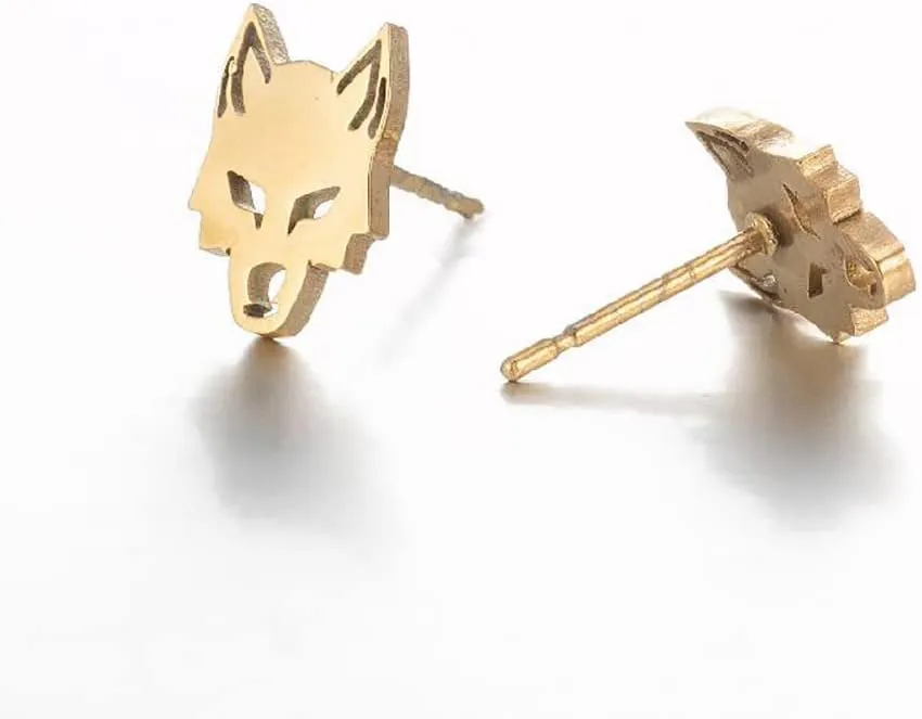 Punk Wolf Head Small Stud Earrings for Women Teen Girls Stainless Steel Animal Cartilage Pierced Studs Earring Fashion Jewelry Gifts