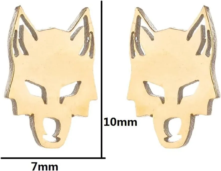 Punk Wolf Head Small Stud Earrings for Women Teen Girls Stainless Steel Animal Cartilage Pierced Studs Earring Fashion Jewelry Gifts